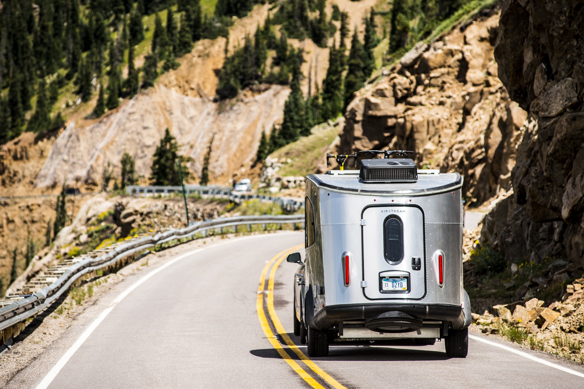 Airstream Basecamp on curvey road