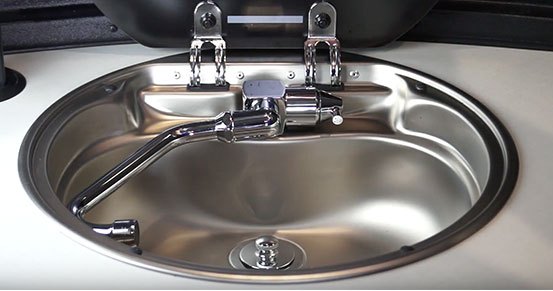 Airstream Basecamp Kitchen Sink Faucet Folded Down