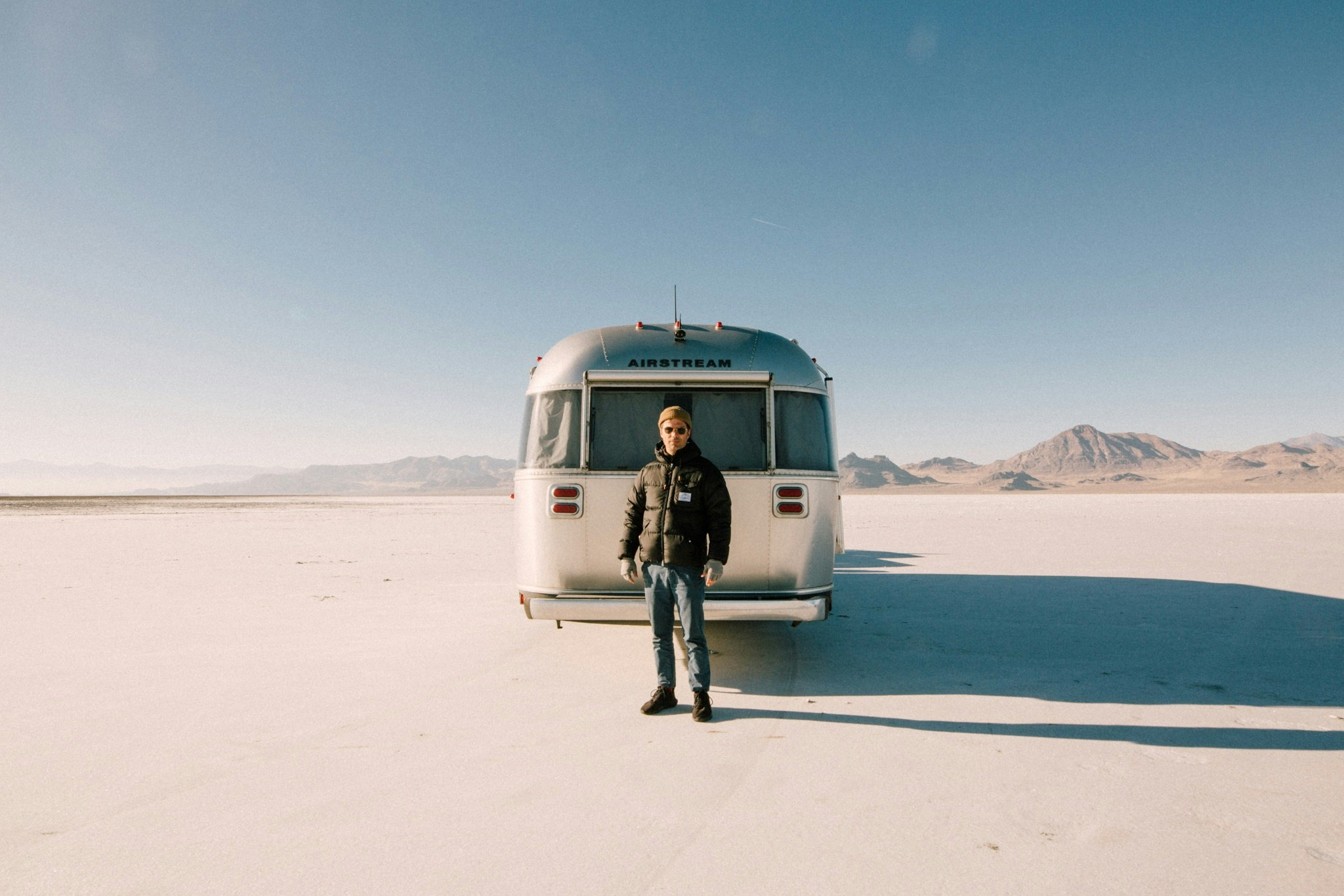 Hugh Acheson with an Airstream in the Salt Flats of Utah