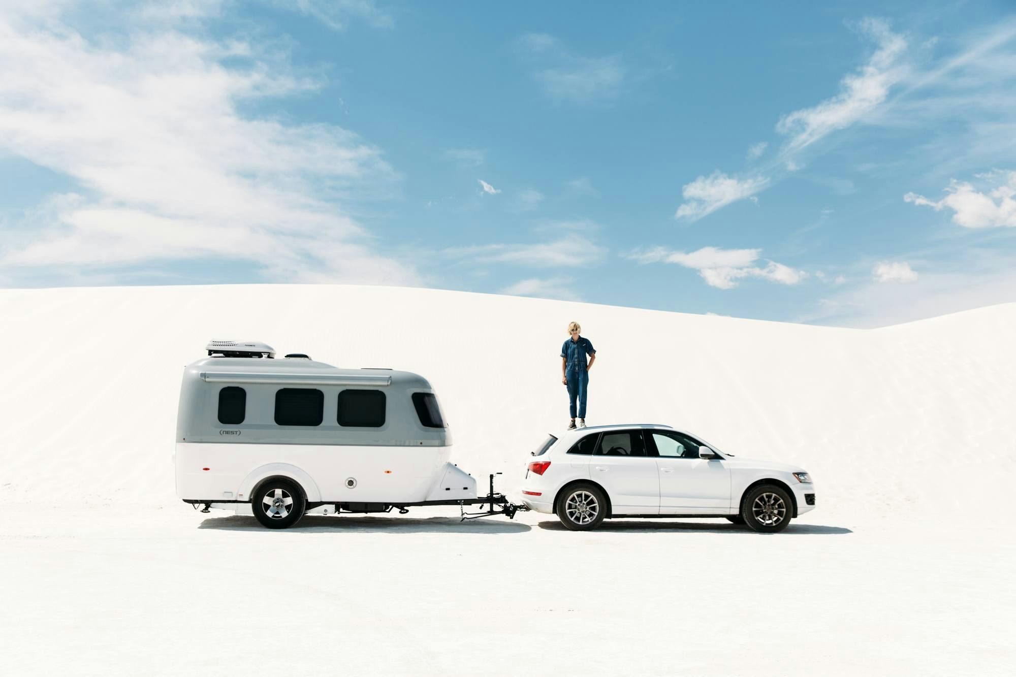 Laura Austin in White Sands with Airstream Nest