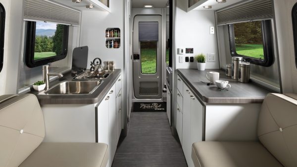 Airstream Travel Trailer white interior galley