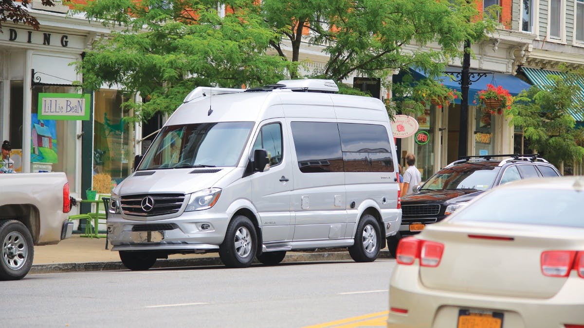 Airstream Interstate Nineteen Mercedes Benz fits in parking space