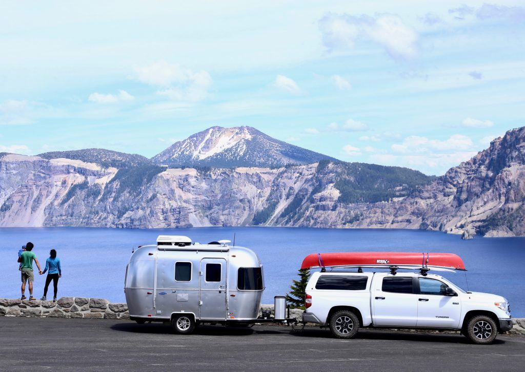 Airstream Bambi Sport Lake Mountains Road Travel Humans Location Sky