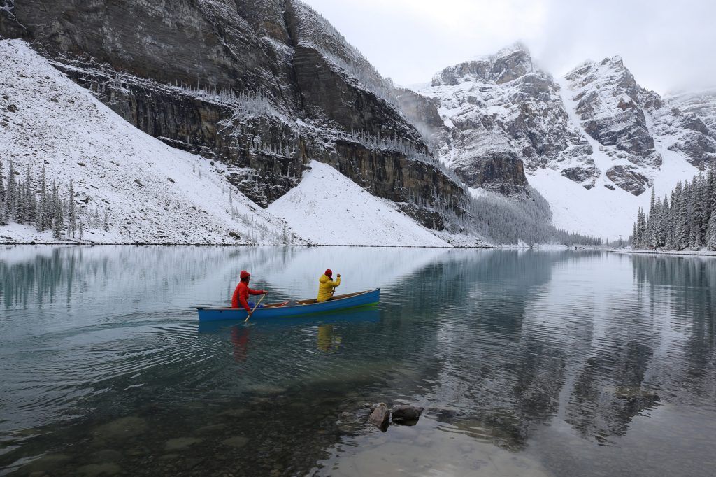 Robert and Bella Gibbons Airstream Kayaking Winter Mountains Water Snow