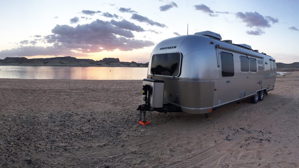 Airstream Travel Trailer at Lone Rock Beach, Glen Canyon National Recreation Area