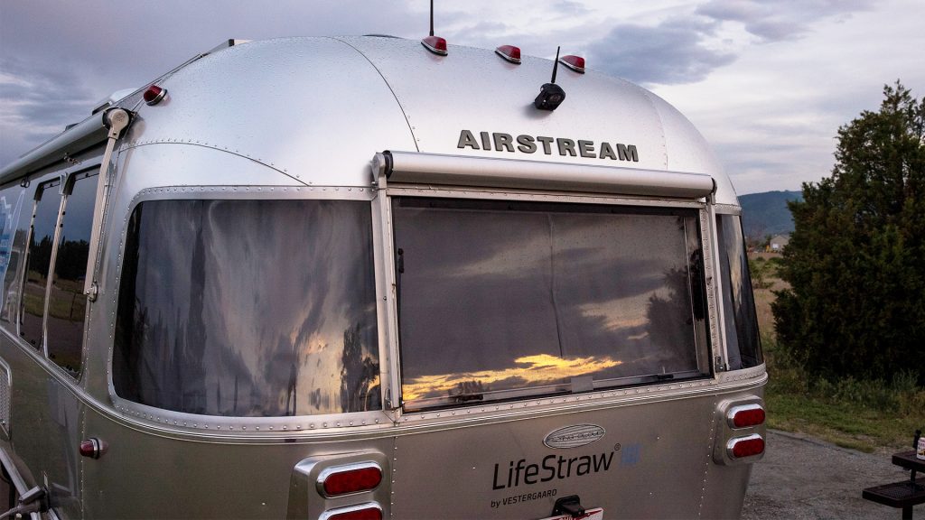 Airstream and LifeStraw Travel Trailer Rear Sunset