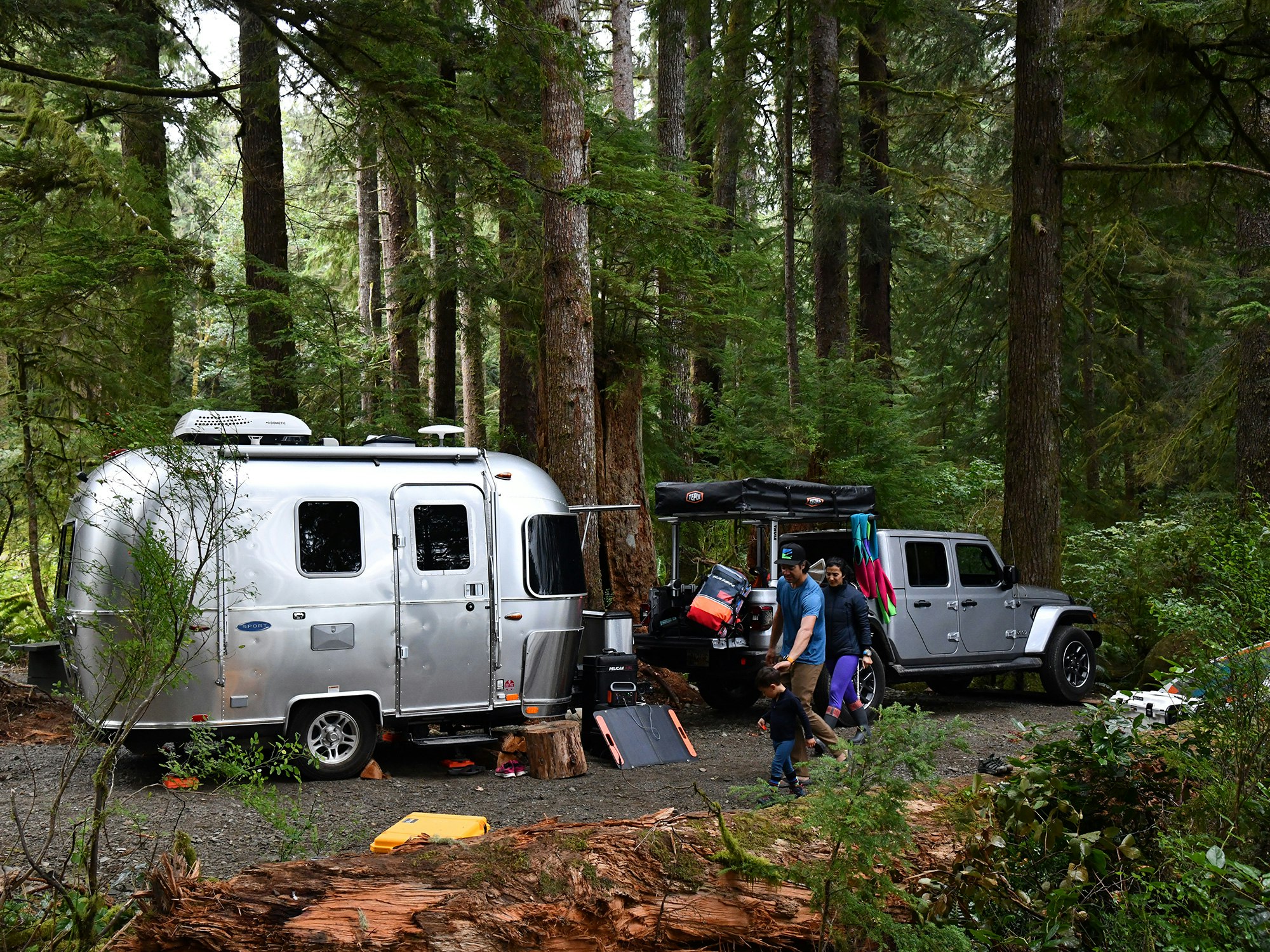 Airstream Travel Trailer and Jeep Bambi Sport Campsite