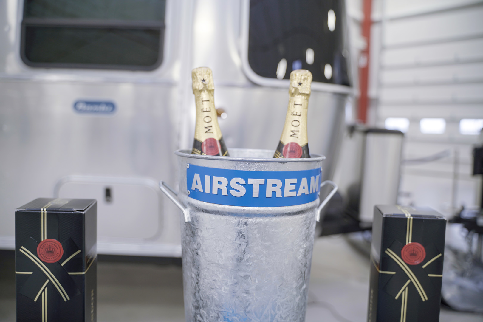 Airstream Christening Ceremony Champagne