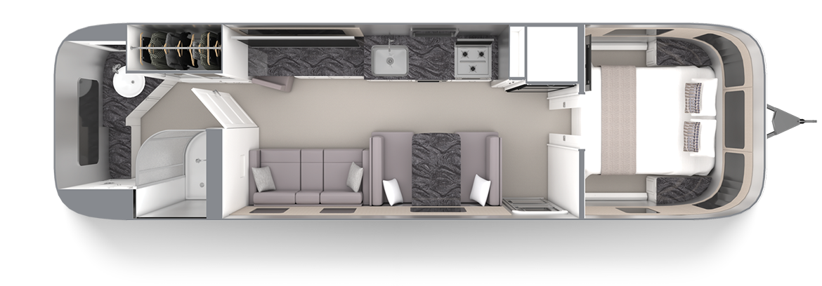 Airstream Classic 33FB Comfort White with Earl Grey Floor Plan