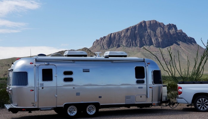 Airstream Travel Trailer RV Camper Trailer with mountain