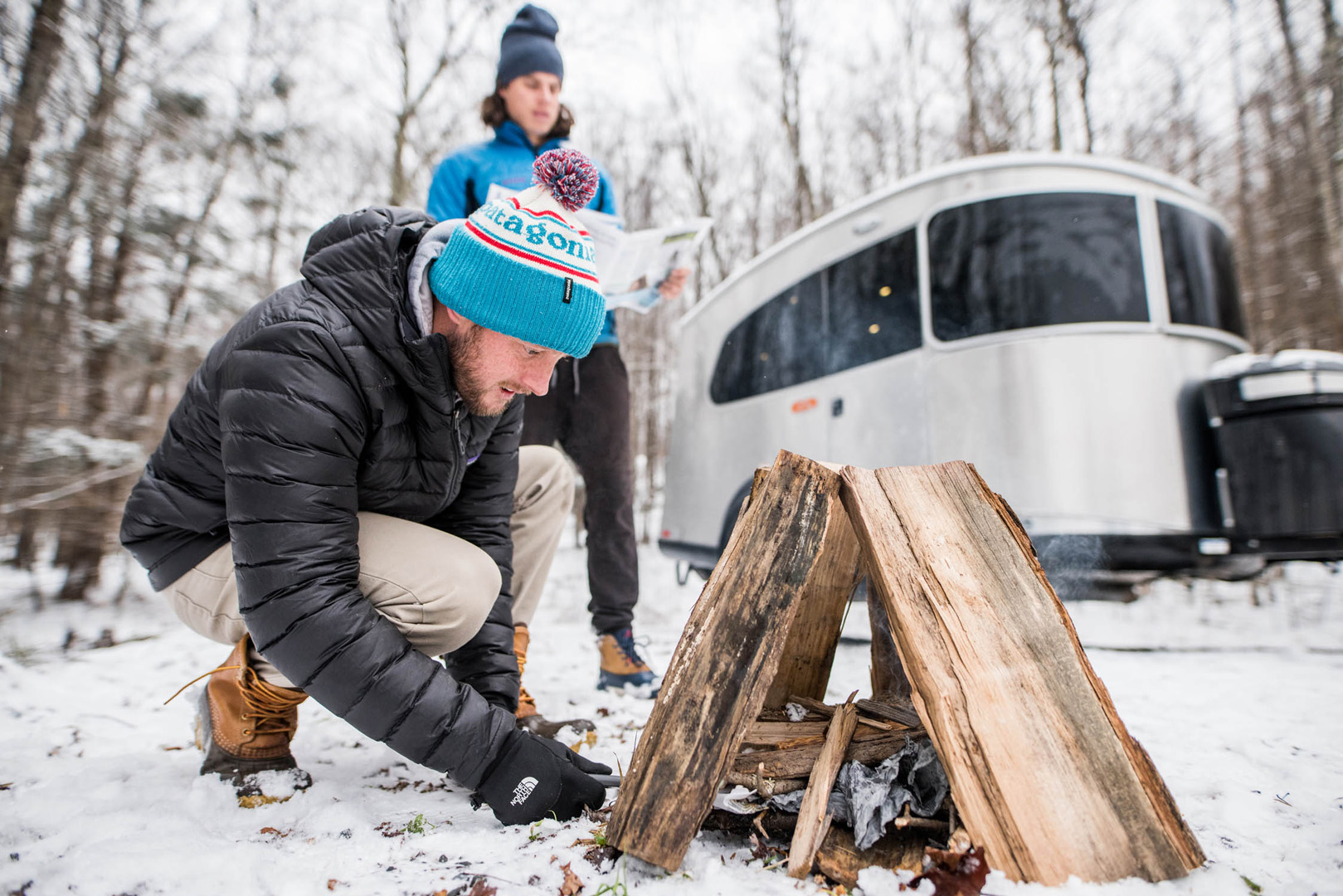 travel trailer camping in winter