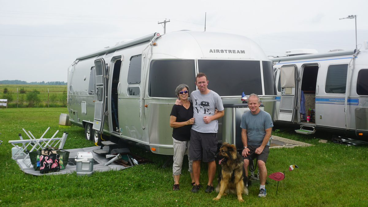 Eddy, Lillian and Christopher Loyd with Airstream Travel Trailer