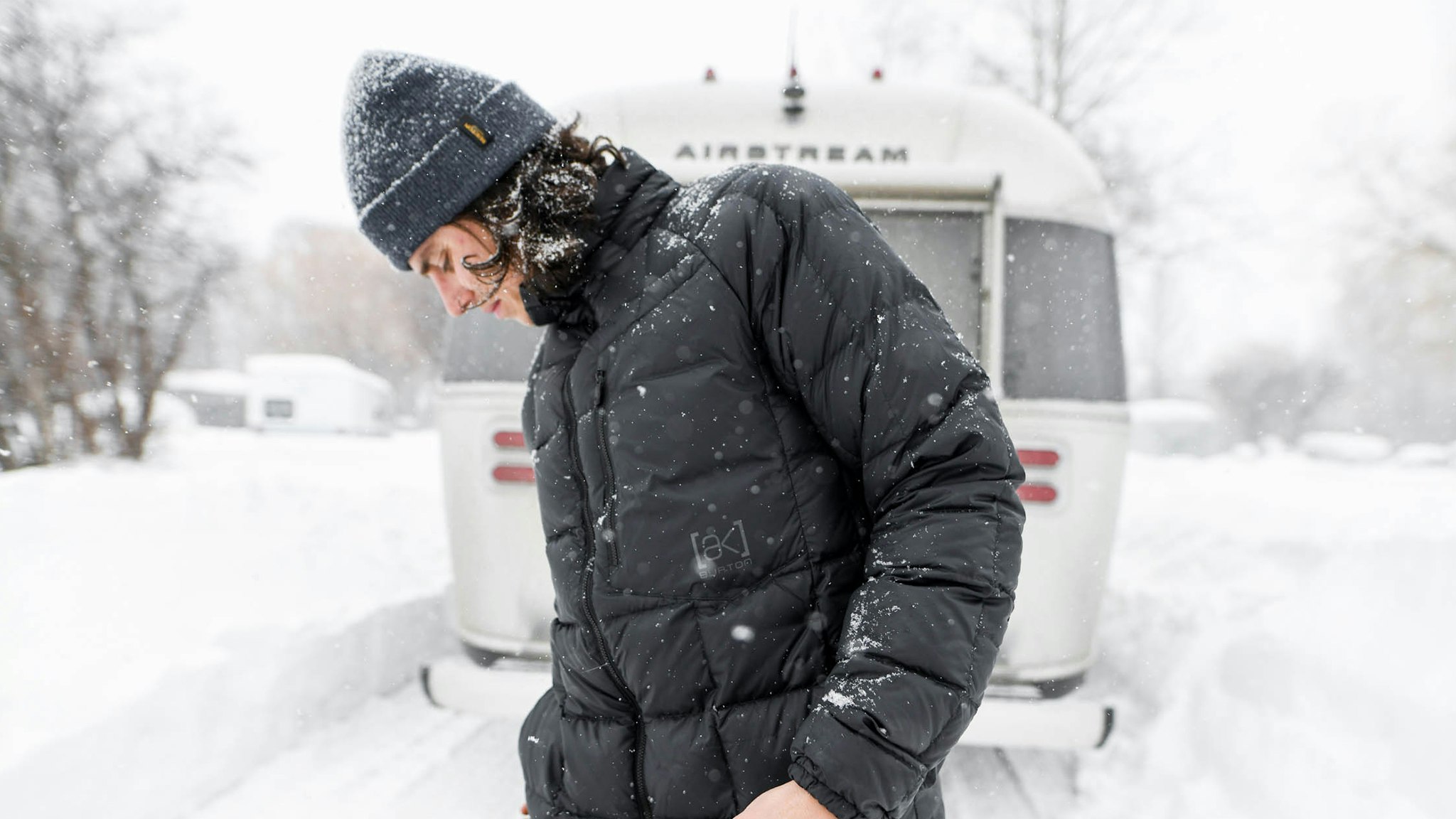 Airstream Travel Trailer in Snow Winter