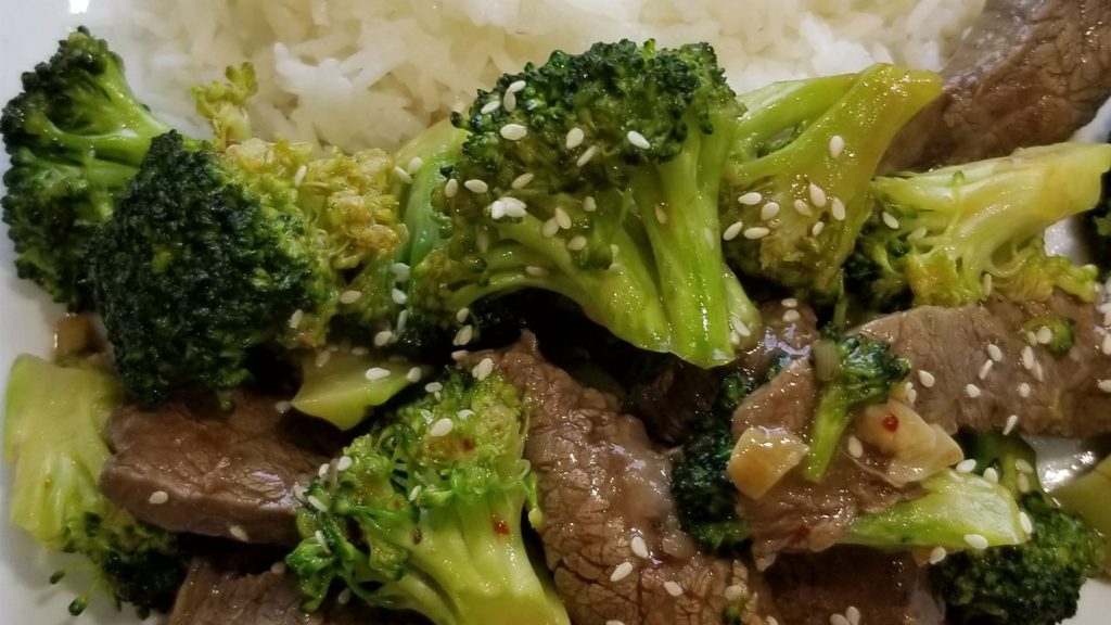 Beef and Brocolli made inside an Airstream Interstate