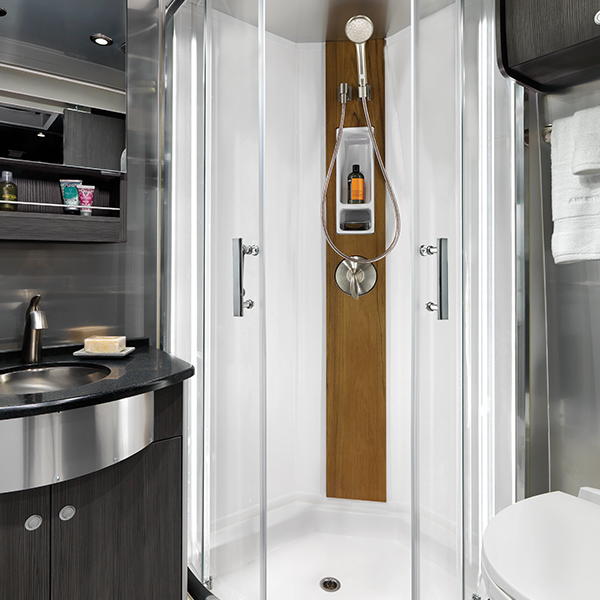Airstream Atlas Rear bedroom with large shower