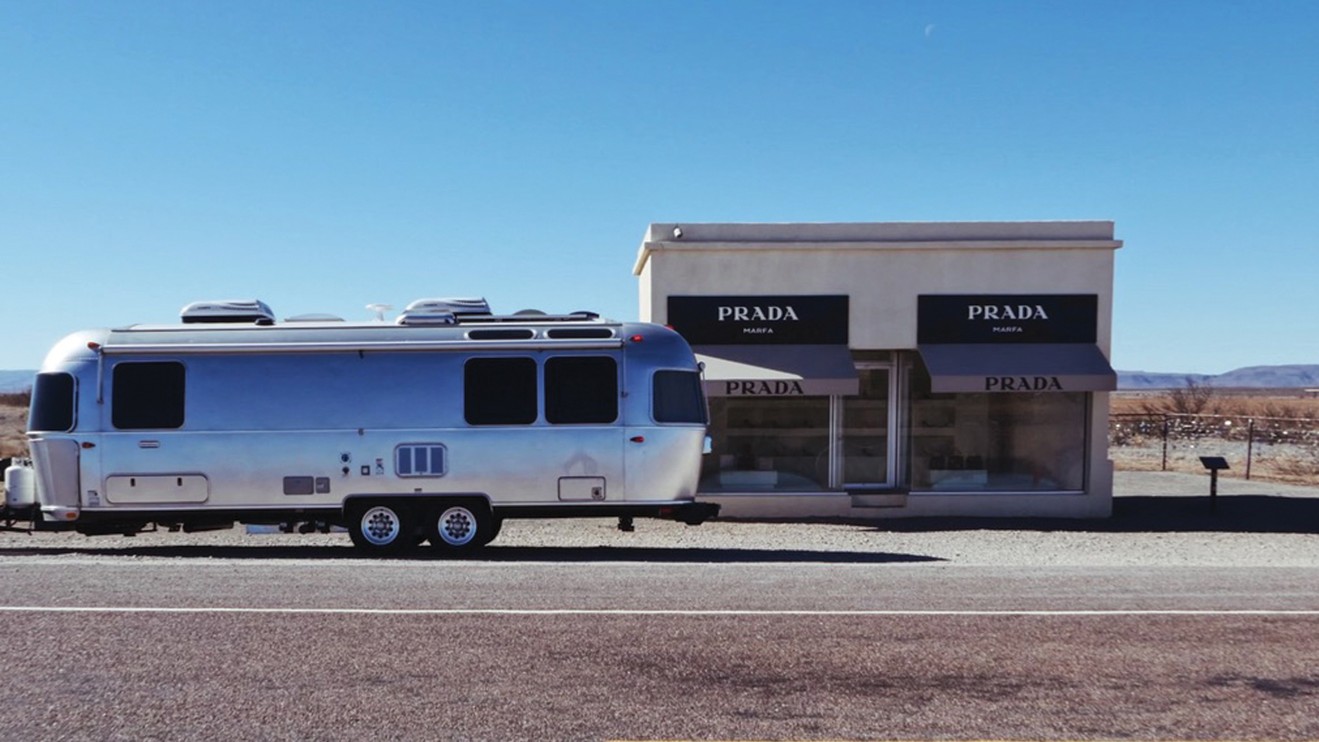 Airstream parked at Prada-Marfa