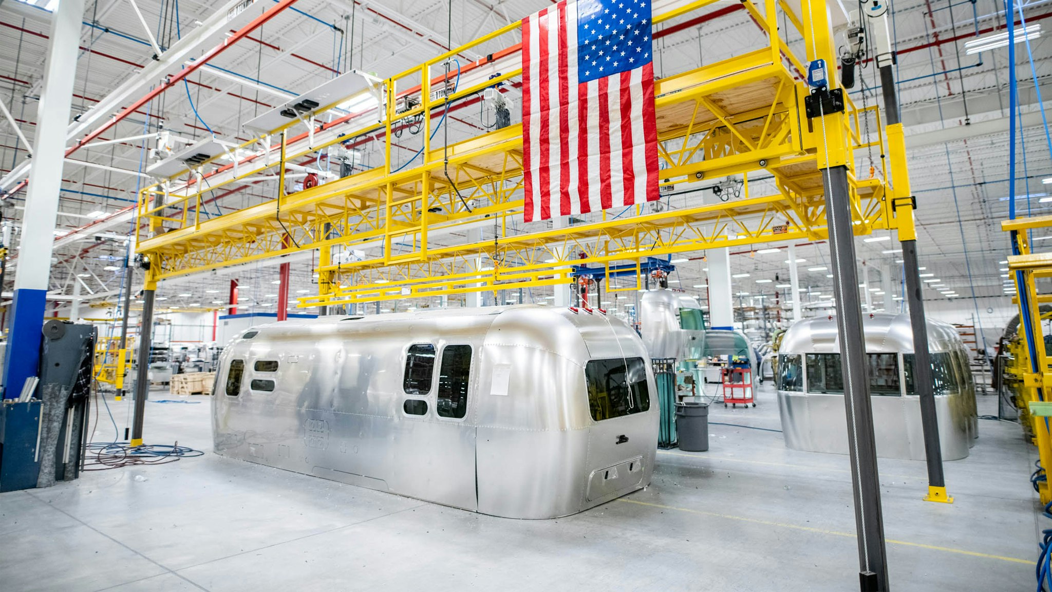 Airstream shell sitting in the Airstream Plant