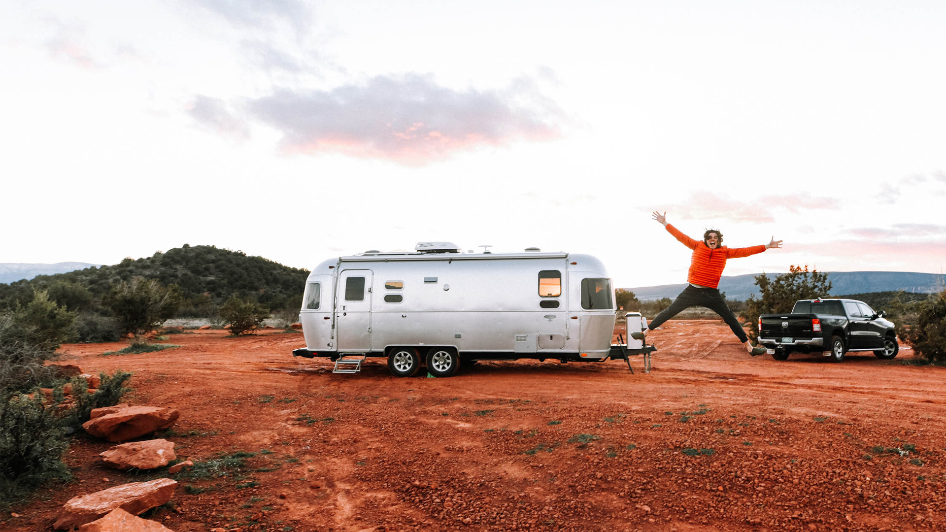 Jumping in front of Airstream