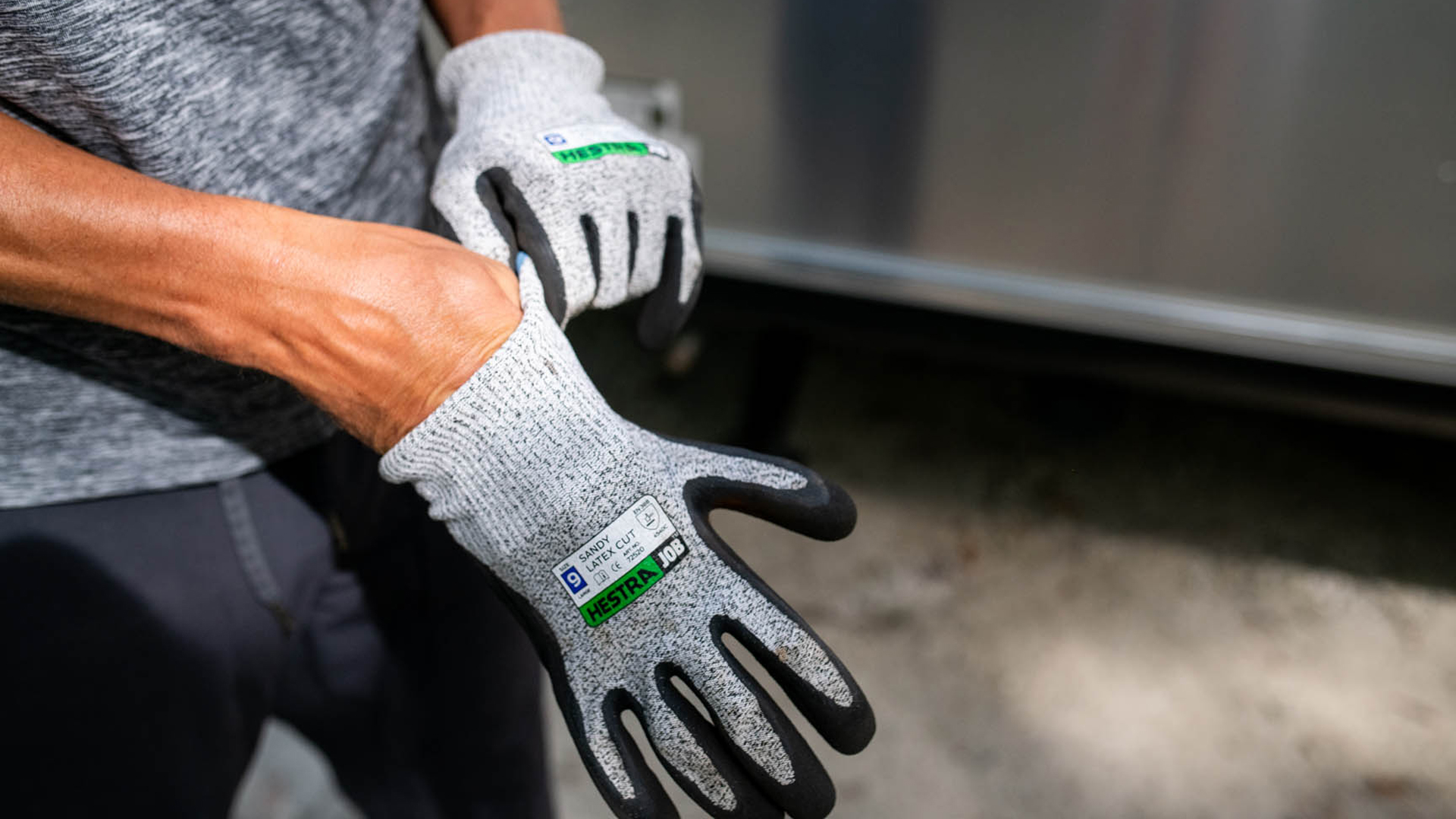 Airstream putting on gloves