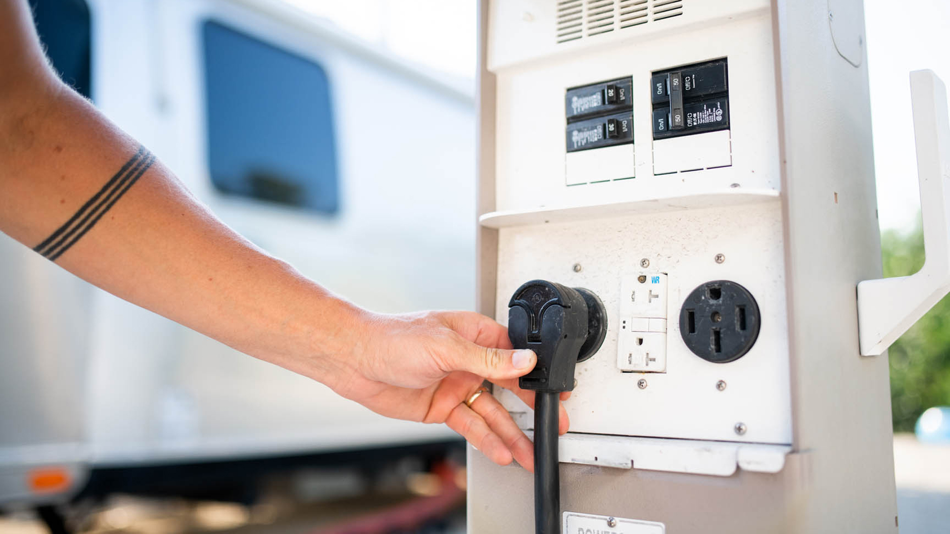 Plugging in Airstream Travel Trailer