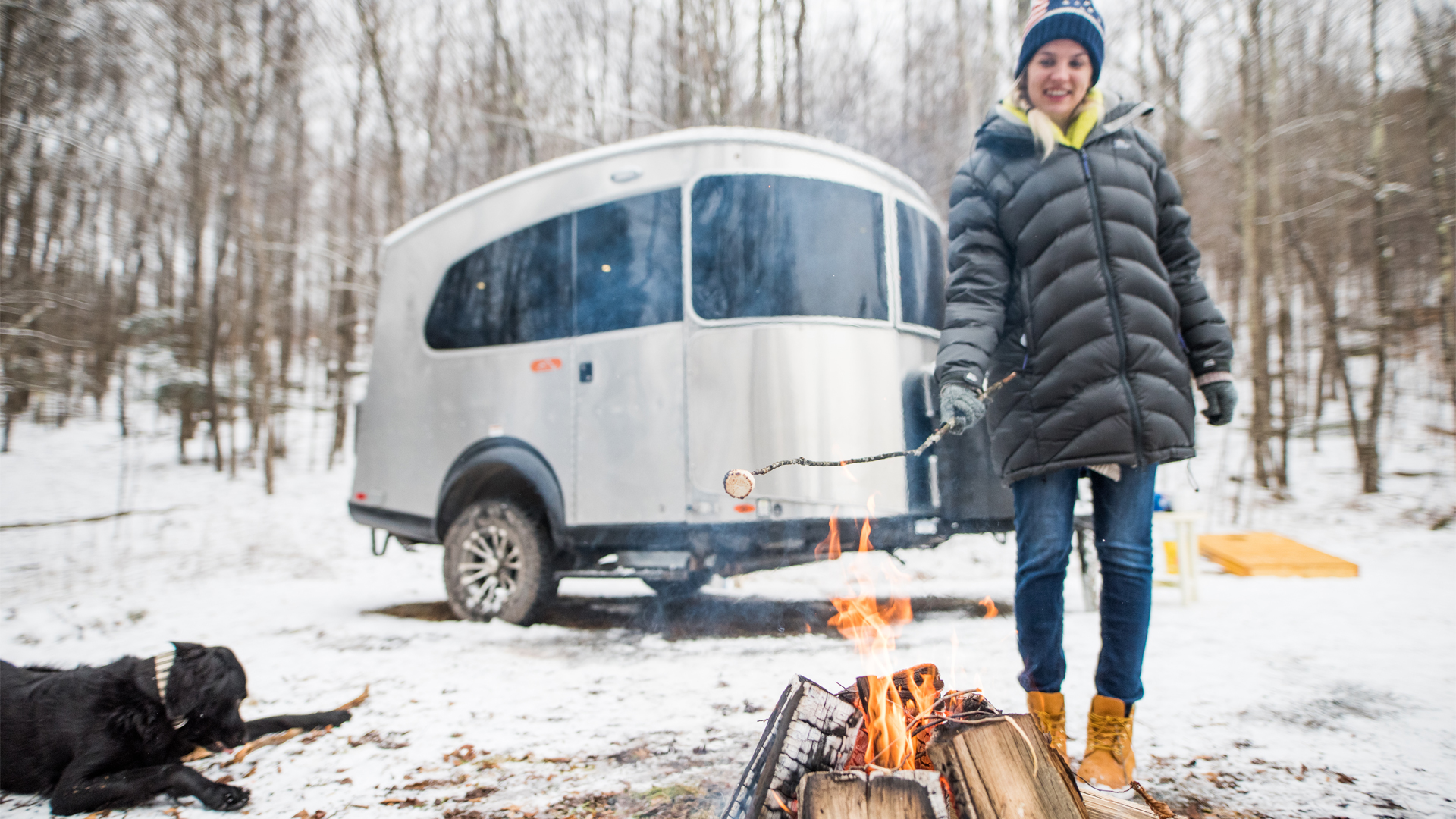 Airstream Basecamp in the snow