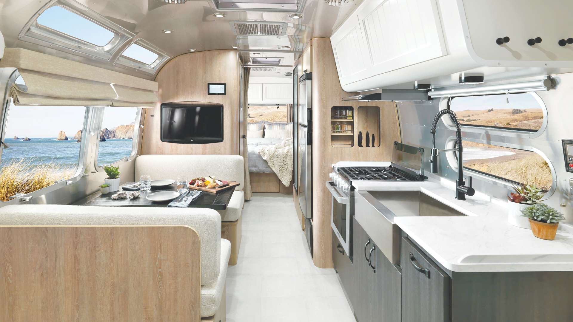 Inside of the Airstream Pottery Barn Special Edition Travel Trailer