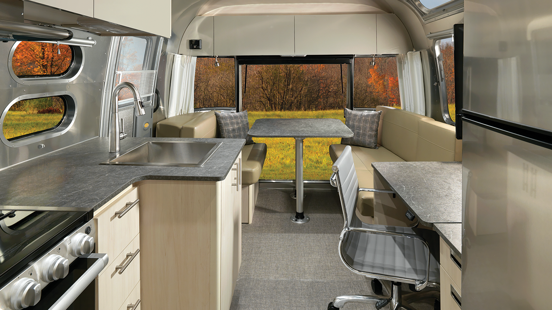 Airstream Flying Cloud with the desk and hatch open