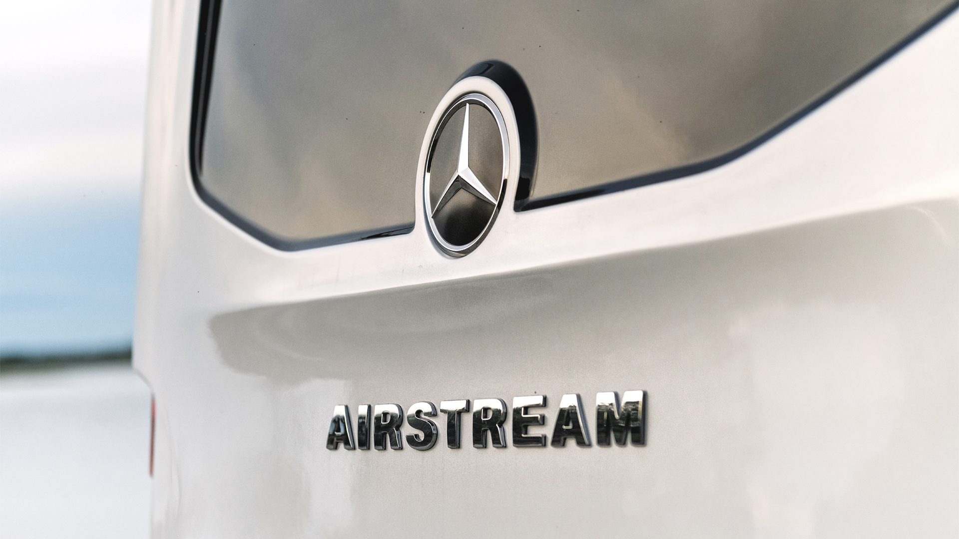 Airstream and Mercedes-Benz logos on an Airstream Atlas