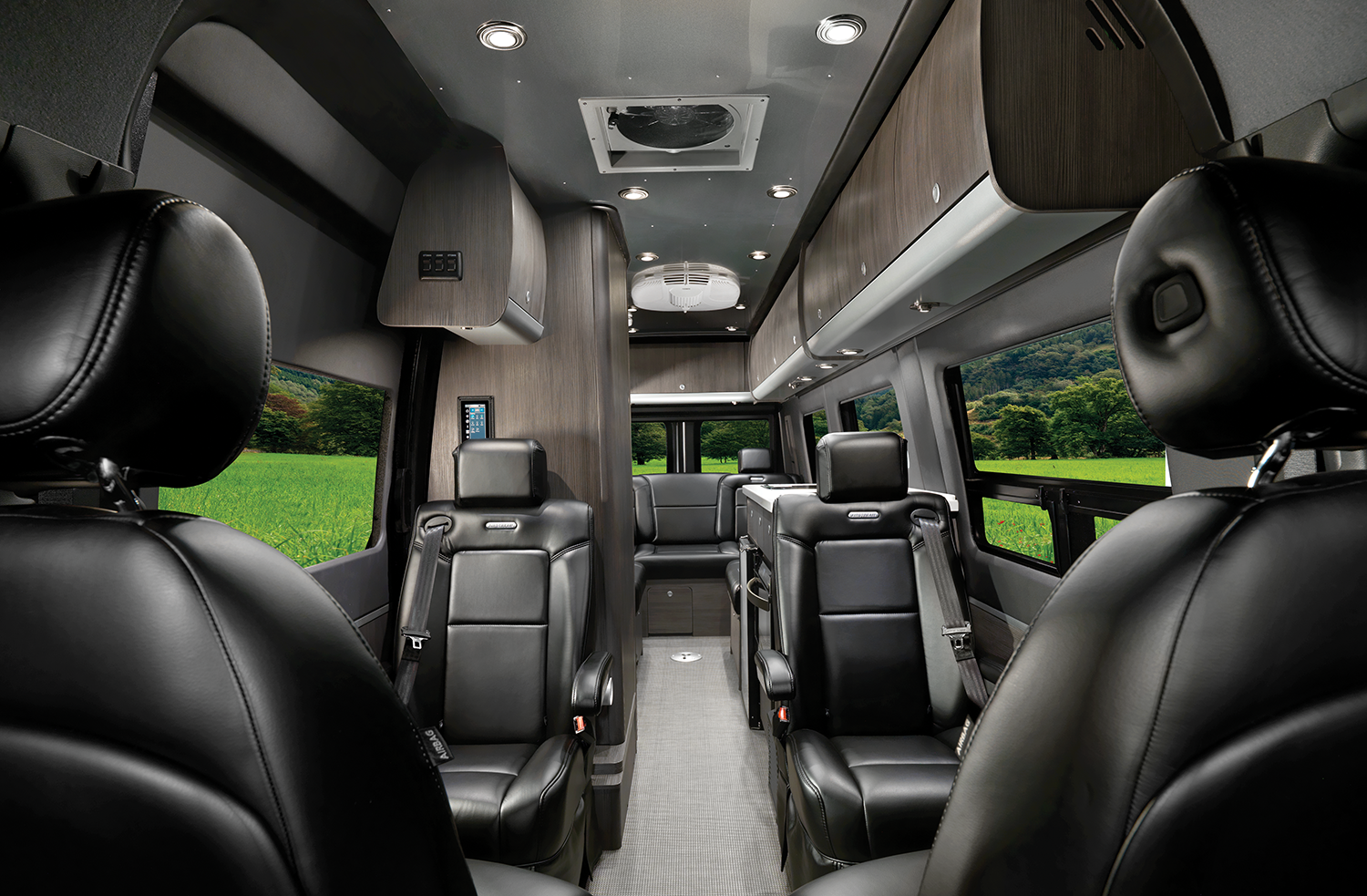 Airstream Mercedes Benz Class B motorhome interior decor formal black leather