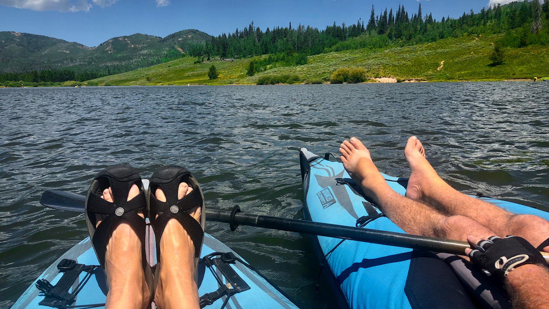 Jim and Carmen kayak while living full-time in their Airstream travel trailer.
