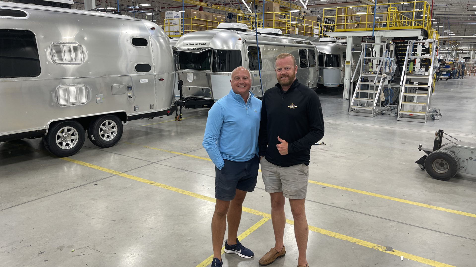 Bob and William at the Airstream factory in Jackson Center, Ohio where the Airstream travel trailers are made.