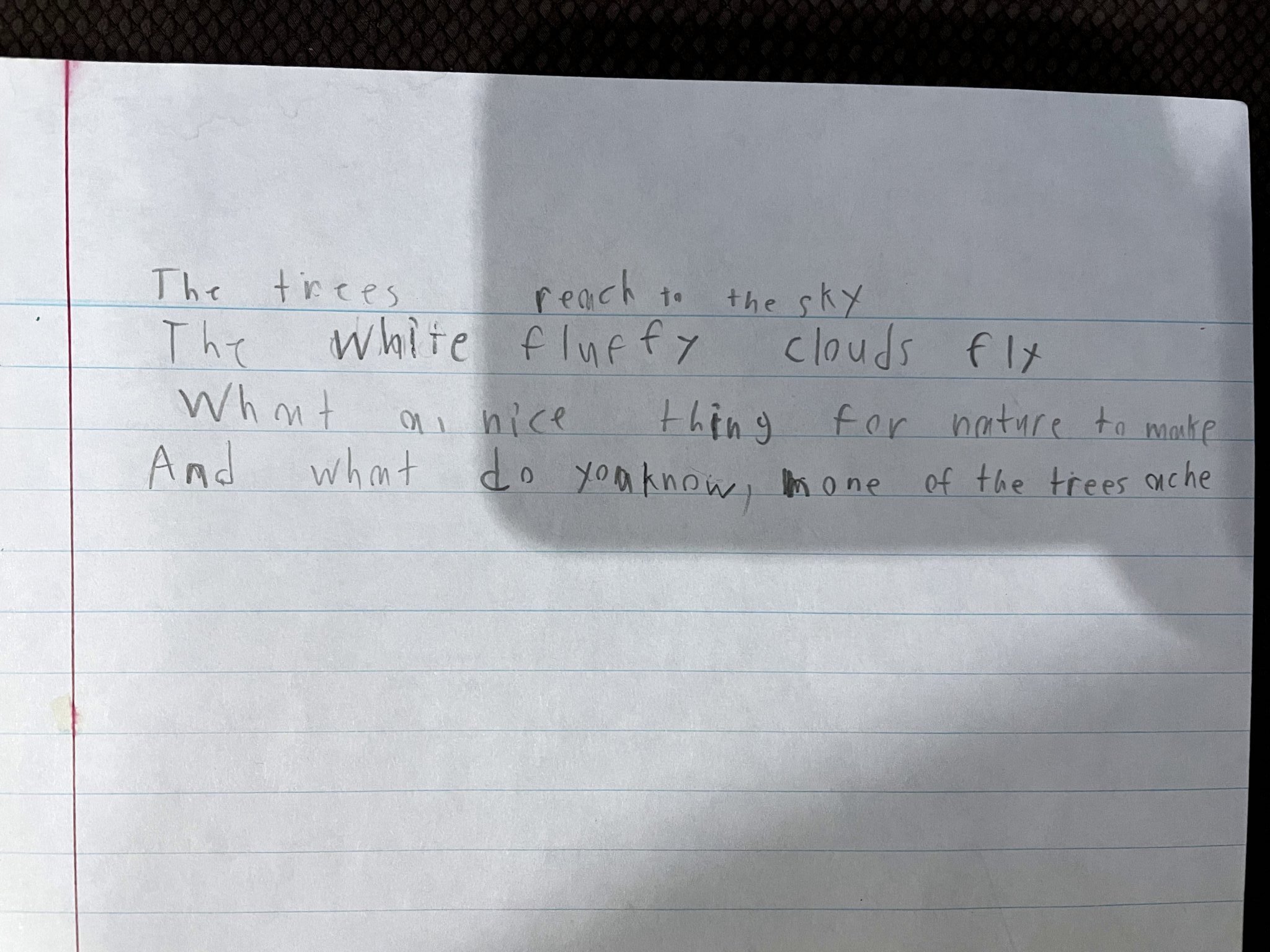 A young kid writes in a notebook about what they found in nature.
