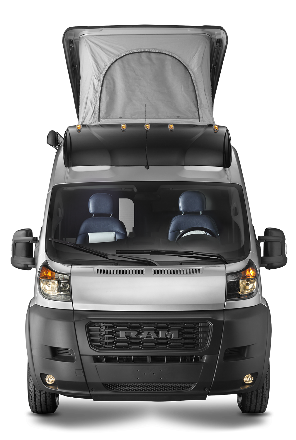 Rangeline Silver Exterior Front Pop-Top Open