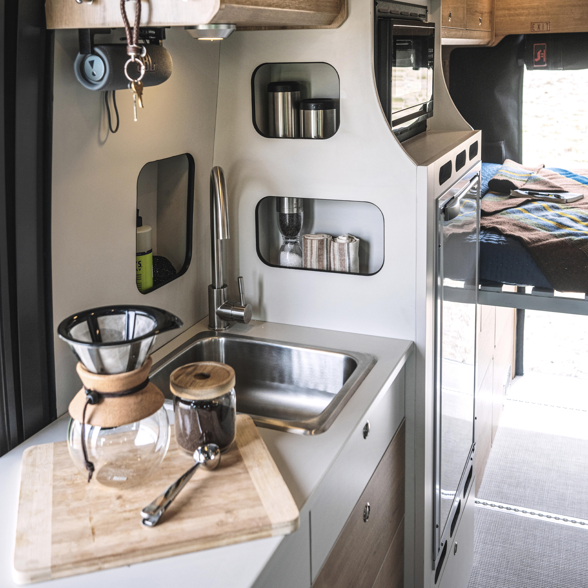 The interior from front to back in the Airstream Rangeline Touring Coach