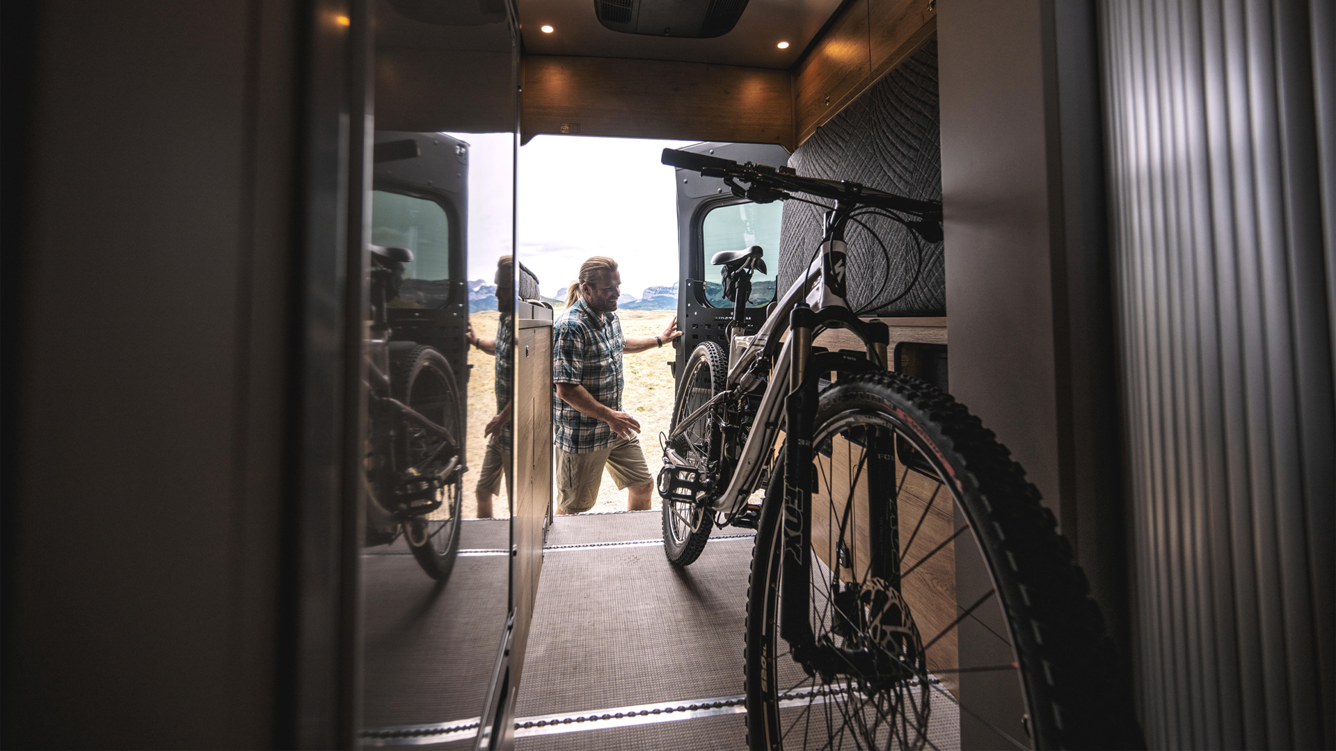 A bike being stored in the Airstream Class B