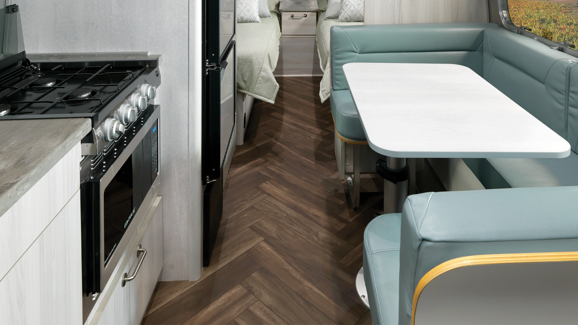 The composite flooring inside the Airstream International Travel trailer.