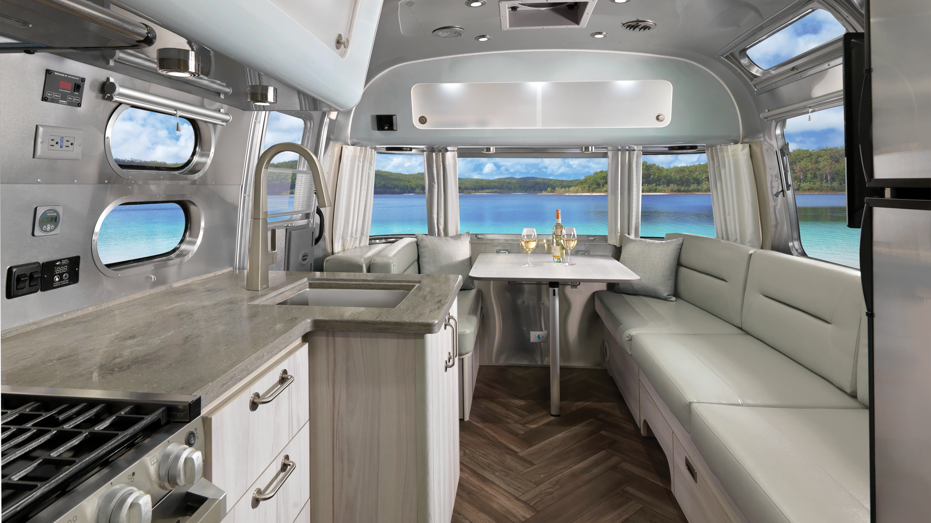 International Airstream travel trailer with seashell interior ultraleather
