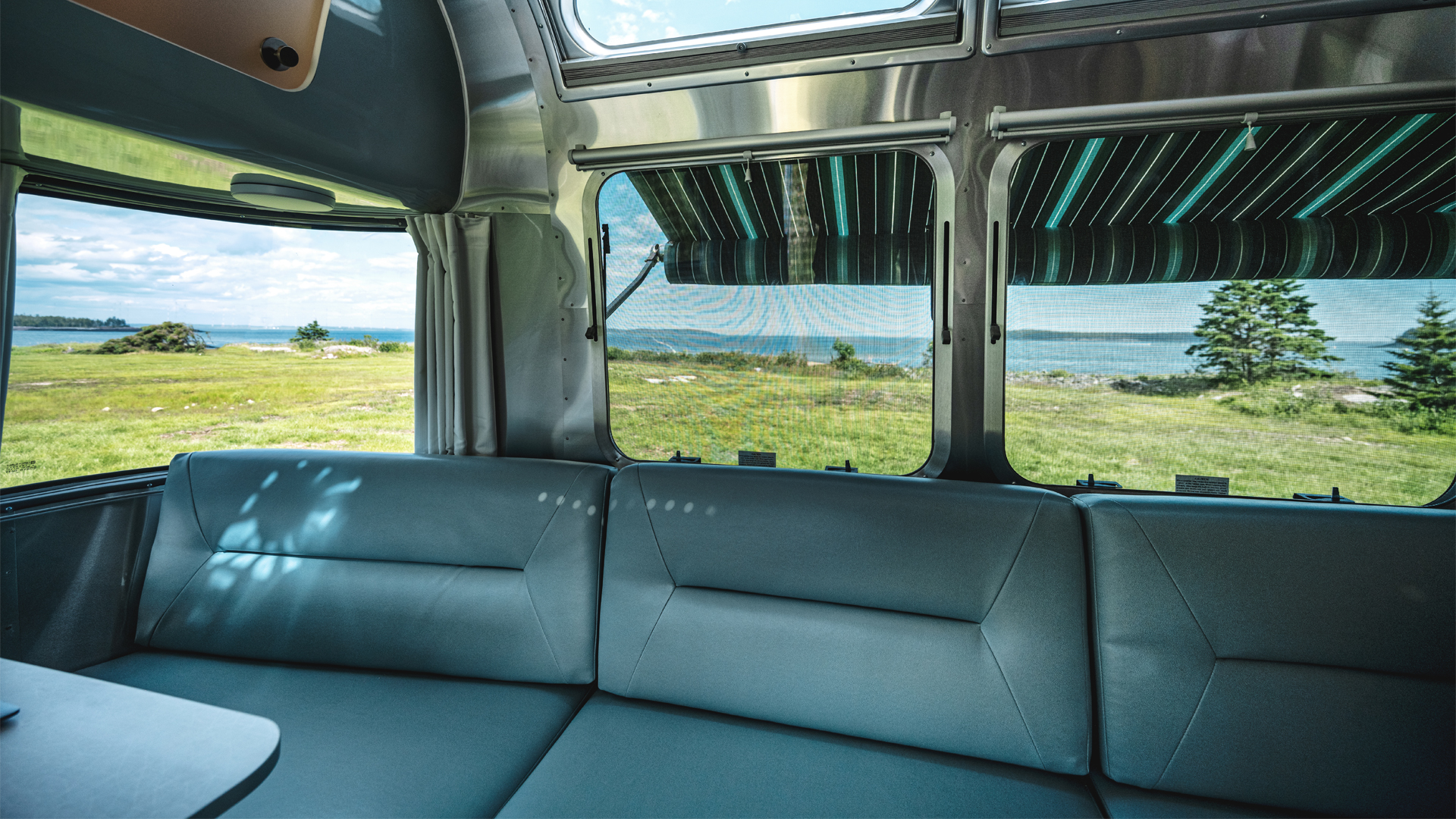 The ultraleather seating in an Airstream International travel trailer