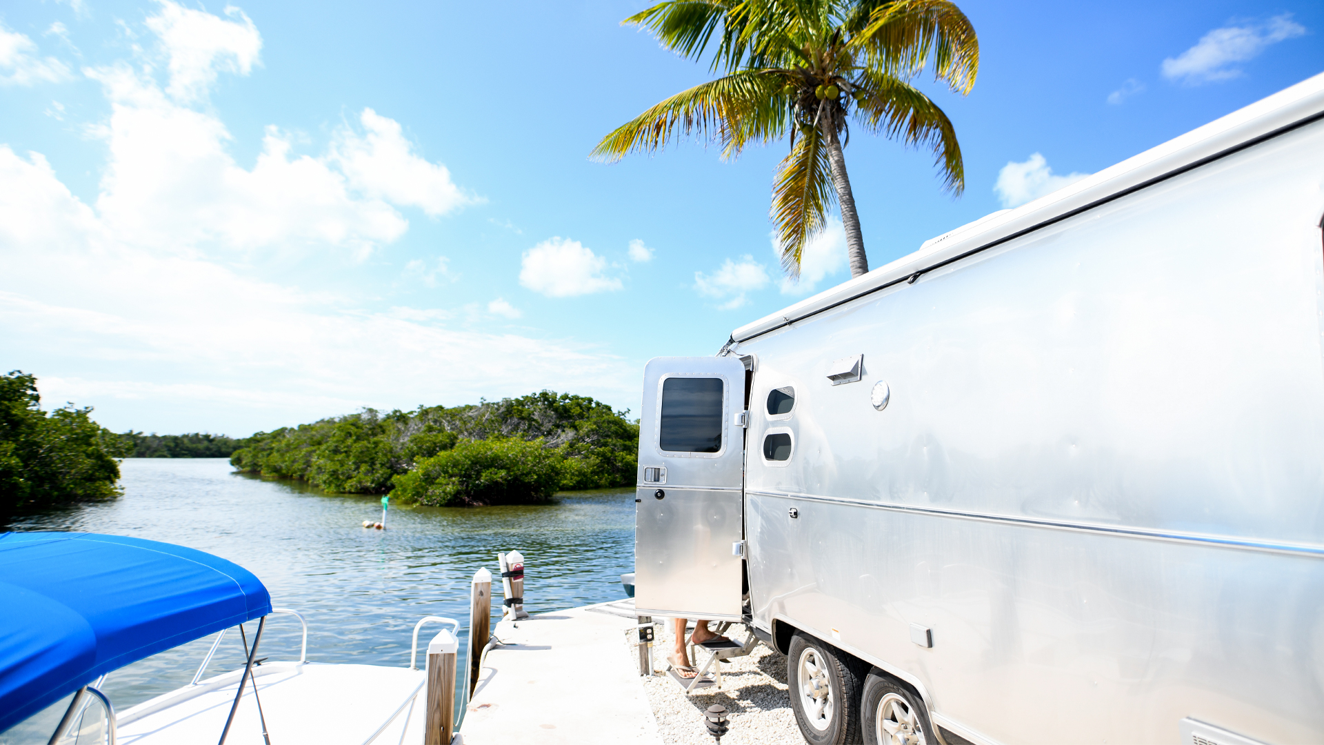 An Airstream travel trailer at a campground in Key West Florida.