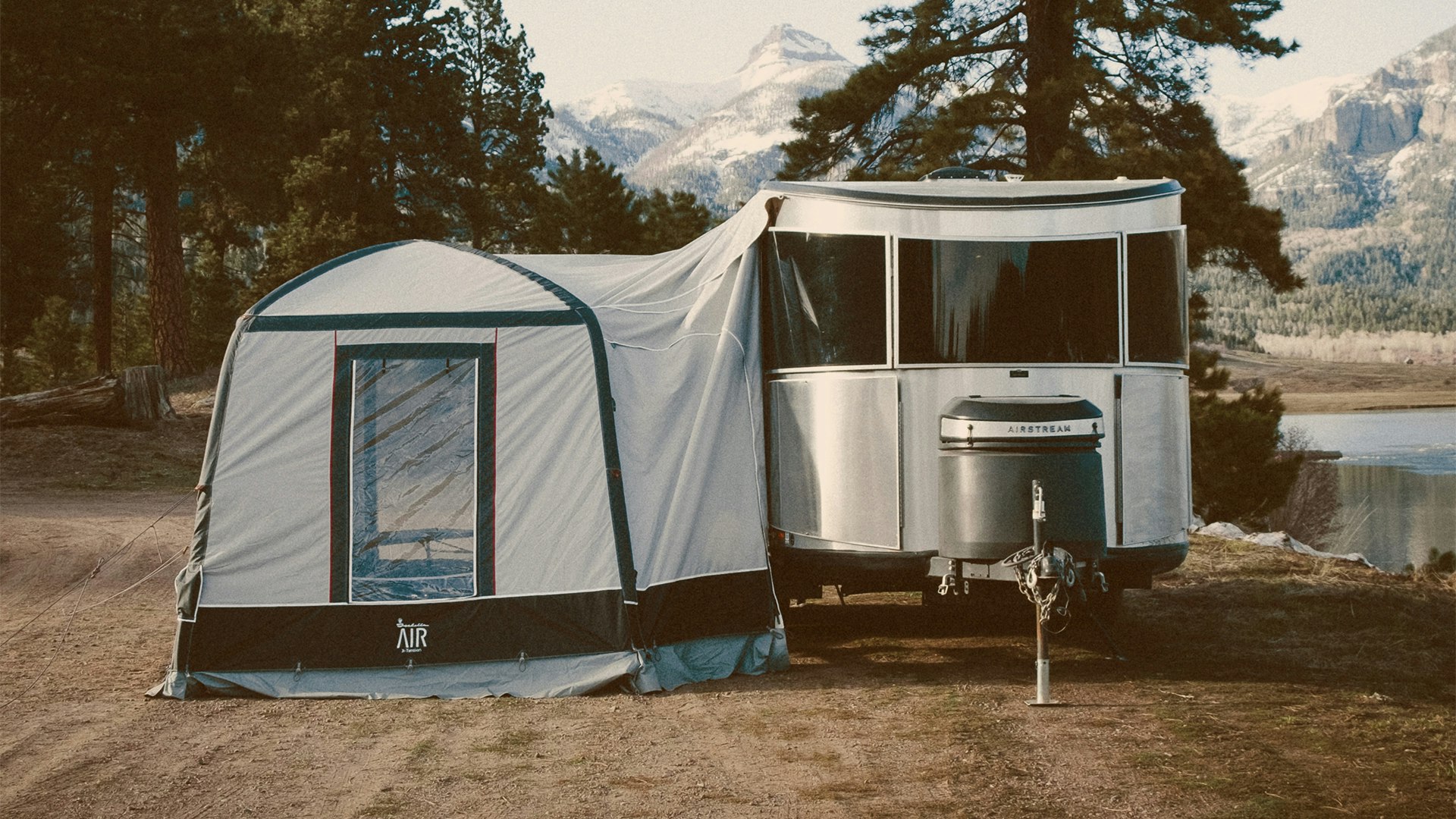 A detachable tent for the Airstream Basecamp travel trailer