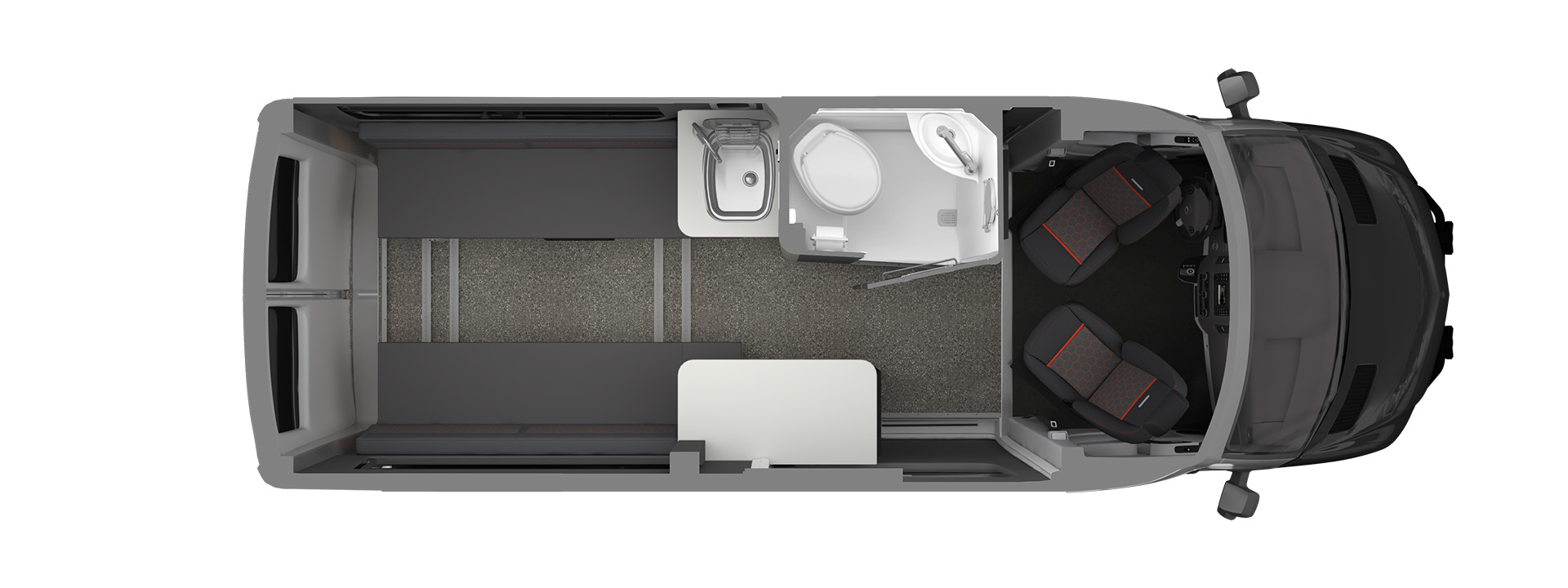 The floor plan of the Airstream Interstate 19X Class B Motorhome