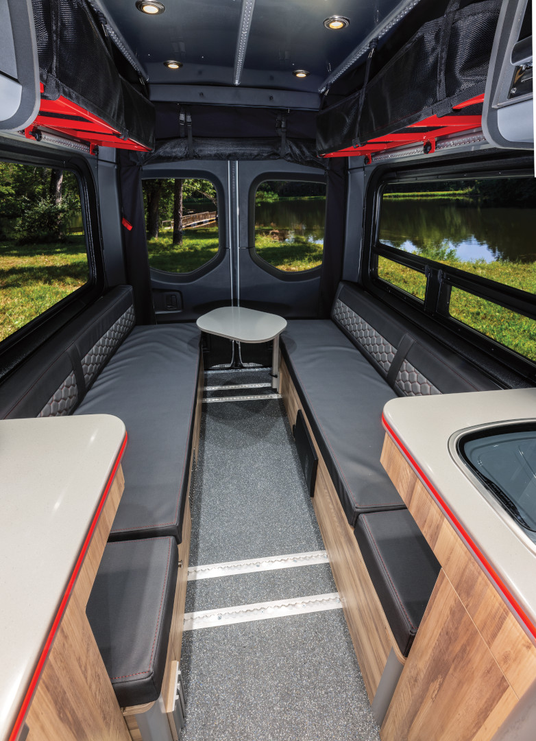 The front to back interior view of the Airstream Interstate 19X Class B Motorhome