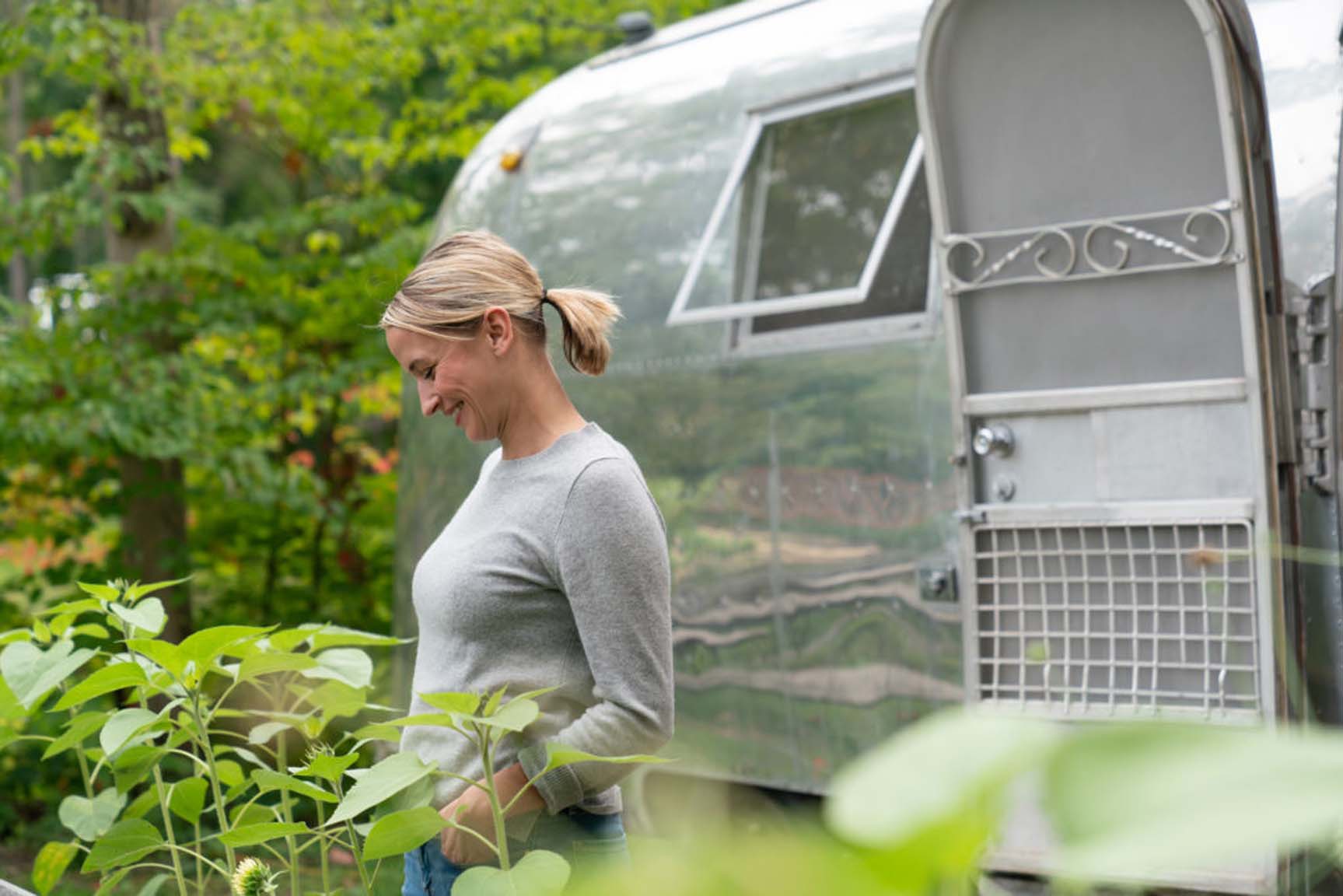 Erin outside the Airstream